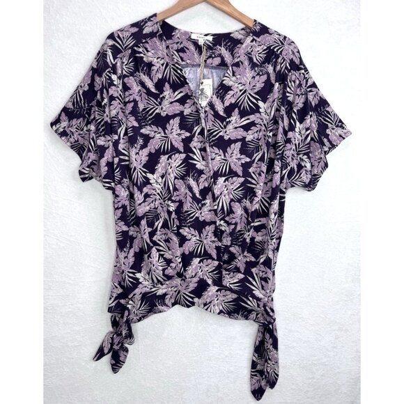 Easel Women's Get Tropical Purple Floral Tie Side Shirt Size Large NWT - Picture 4 of 11